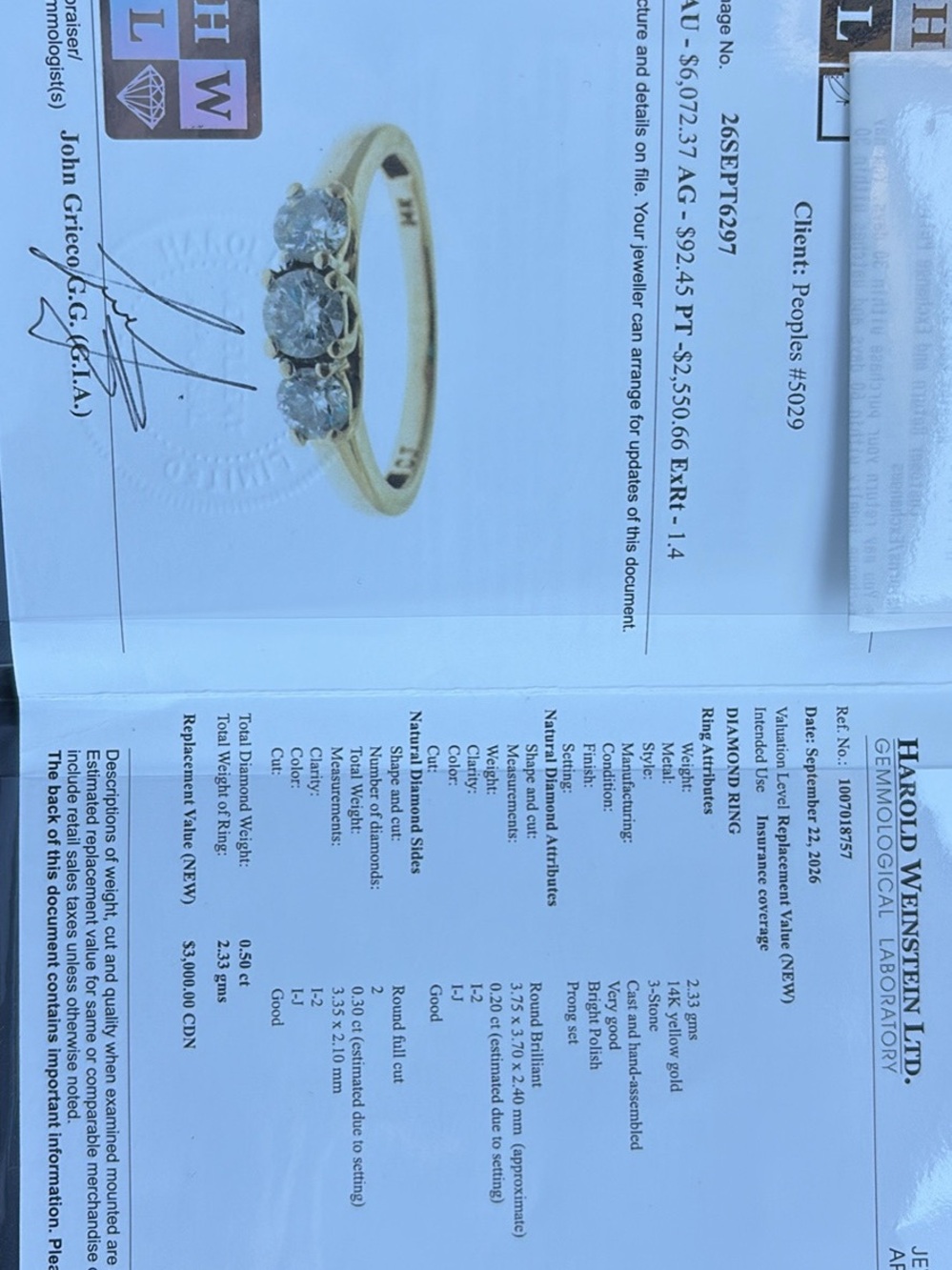 14K Yellow Gold Three-Stone Diamond Ring - Yellow
